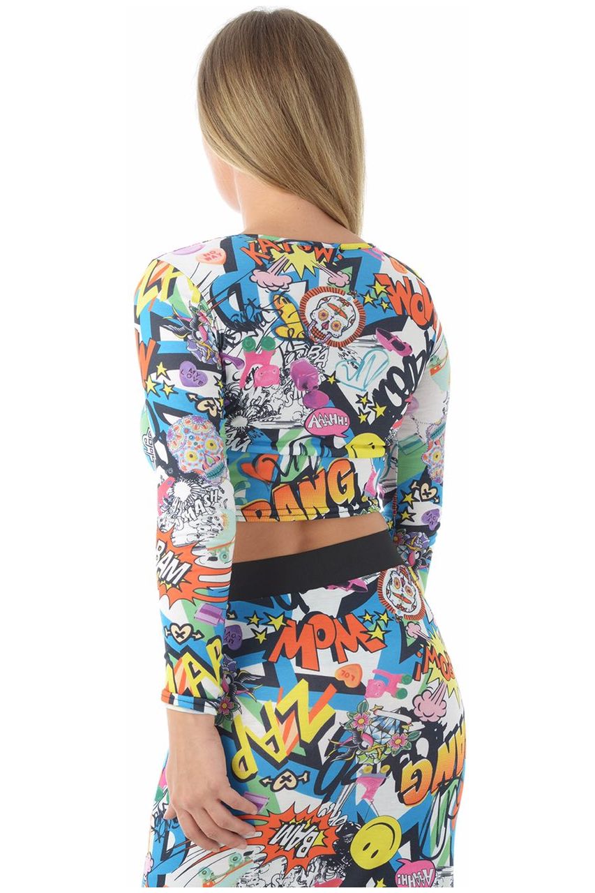 Long Sleeve Printed Crop Top Tops WearAll