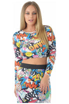 Long Sleeve Printed Crop Top Tops WearAll Comic 8-10