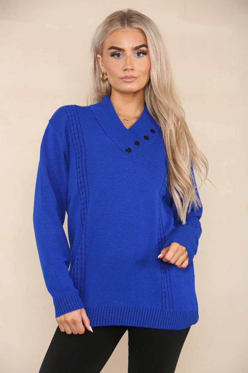 V Neck Cable Knitted Jumper Jumper WearAll Royal Blue 8