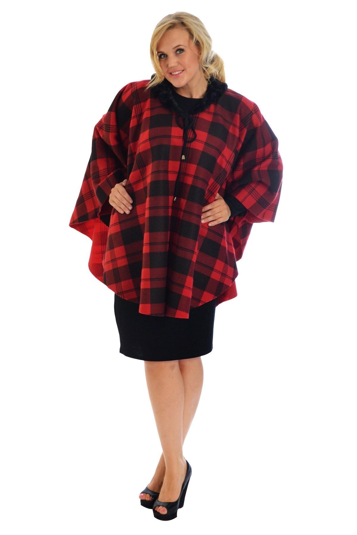 Faux Fur Collar Check Tartan Print Tops WearAll