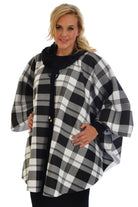 Faux Fur Collar Check Tartan Print Tops WearAll Grey One Size (16-26)