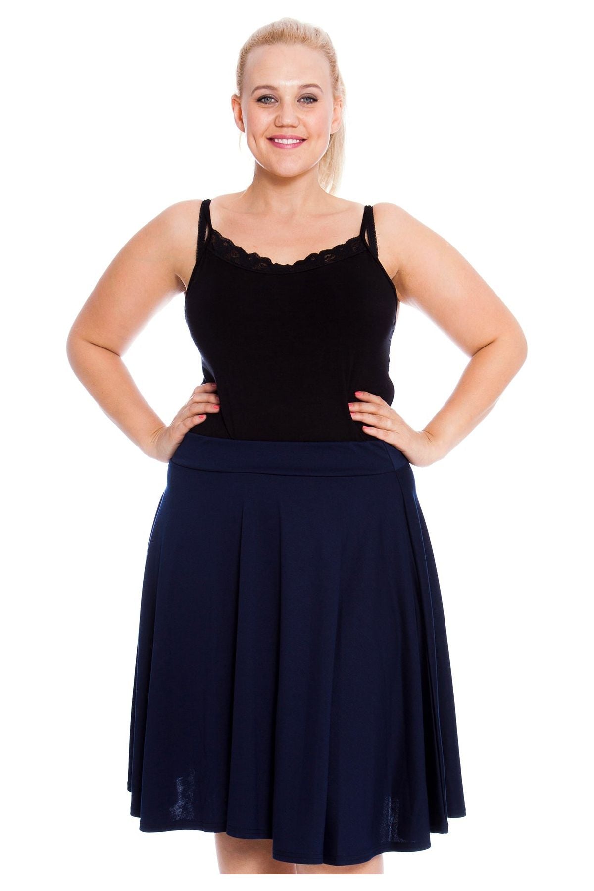 Flared Elastic Waist Skater Skirt Skirt WearAll Navy blue 14