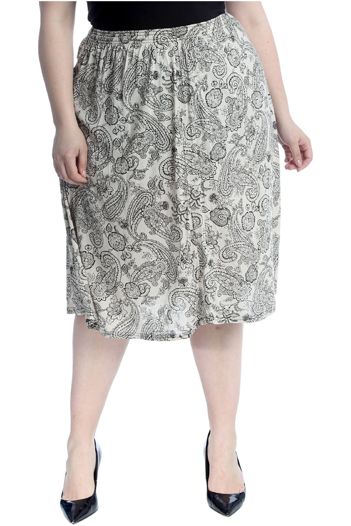 Plus Size Paisley Print Midi Skirt Skirt WearAll Paisley Stone 16-18