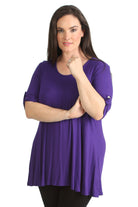 Scoop Neck Flared Ladies Plain Top Tops WearAll Purple 14