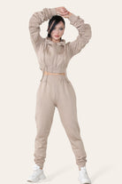 Ruched Sleeves Cropped Hoodie and Jogger Loungewear Set Loungewear WearAll