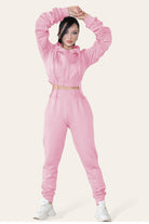 Ruched Sleeves Cropped Hoodie and Jogger Loungewear Set Loungewear WearAll Baby Pink 6