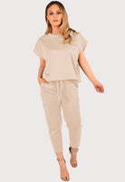 Boxy Short Sleeved Round Neck Two Piece Loungewear Tracksuit Loungewear WearAll Stone 8-10