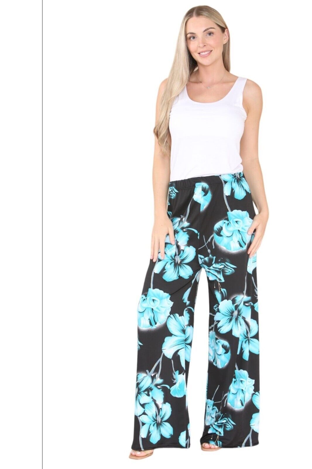 Floral Print Palazzo Trouser Palazzo WearAll Turquoise 12-14