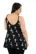 Plus Size Black White Cross Print Strappy Dress Vest Top Dress WearAll