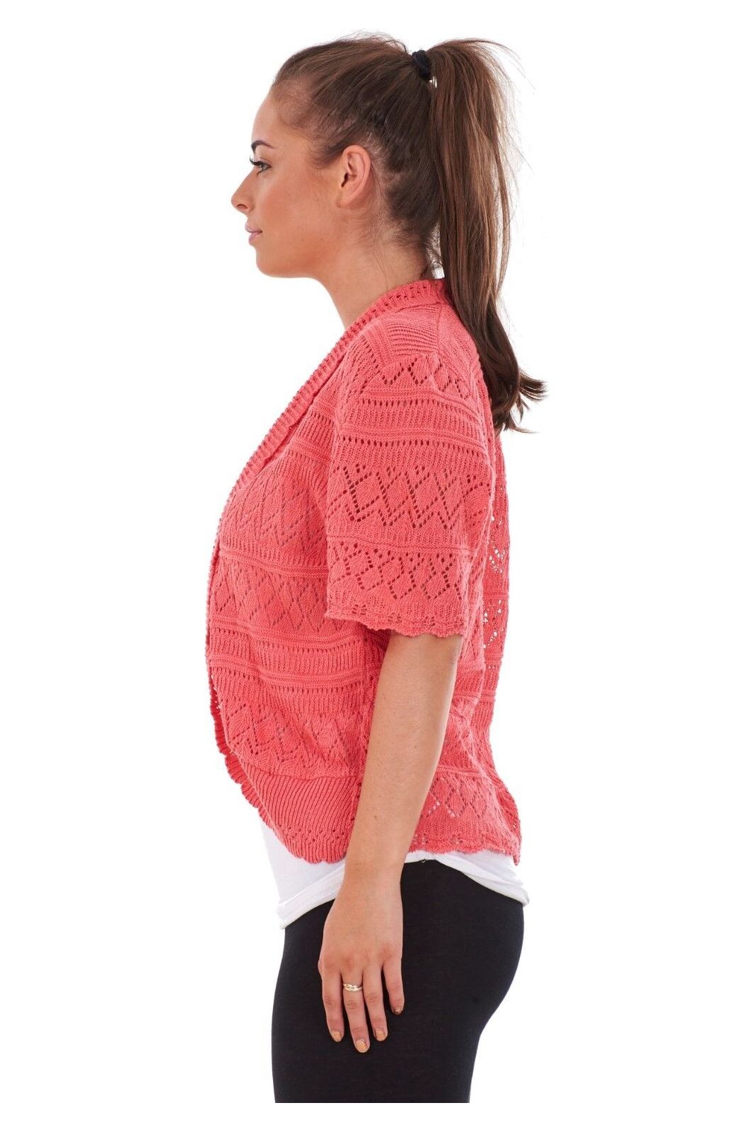 Plus Size Knitted Crochet Short Sleeve Shrug Tops WearAll