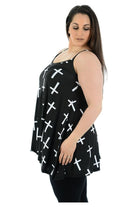 Plus Size Black White Cross Print Strappy Dress Vest Top Dress WearAll