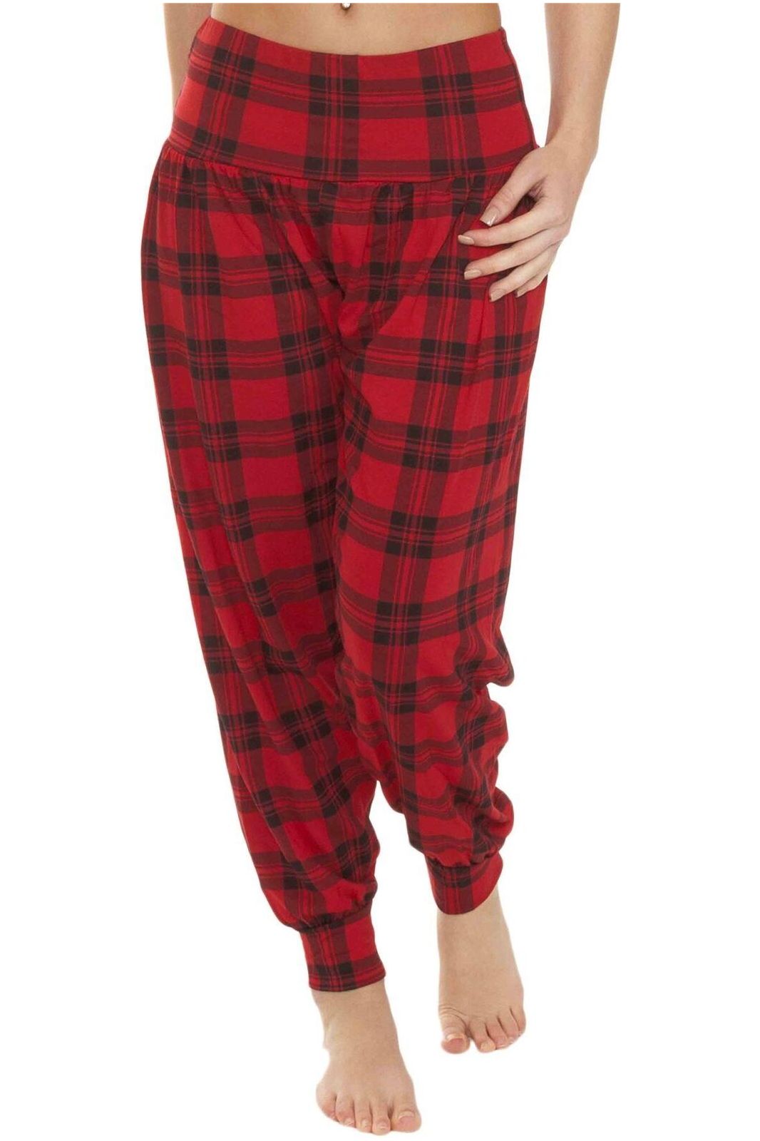 Plus Size Red Tartan Print Harem Trouser Trousers WearAll Red Tartan 16-18