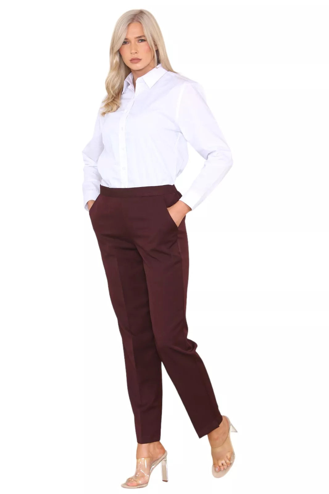 Half Elasticated Pocket Trouser Trousers WearAll Wine 8 25