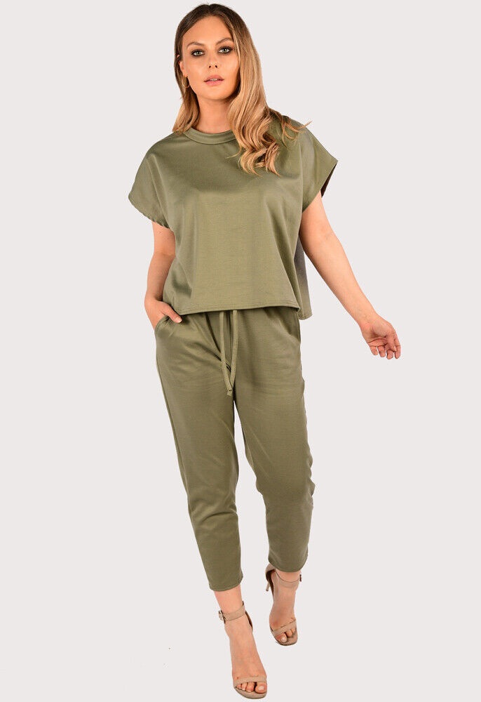 Boxy Short Sleeved Round Neck Two Piece Loungewear Tracksuit Loungewear WearAll khaki 8-10