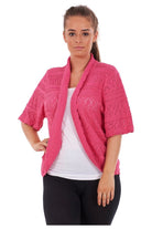 Plus Size Knitted Crochet Short Sleeve Shrug Tops WearAll Cerise 16-18