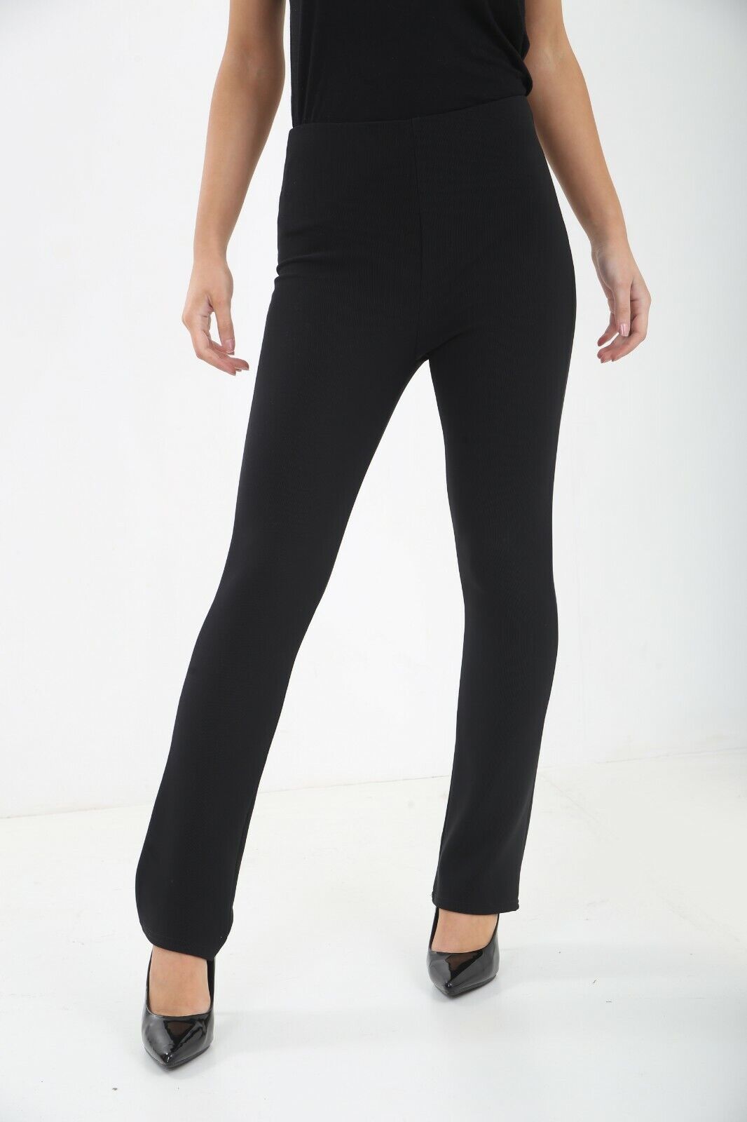 Plus Size Straight Leg Stretch Ribbed Trouser Trousers WearAll Black 16-18