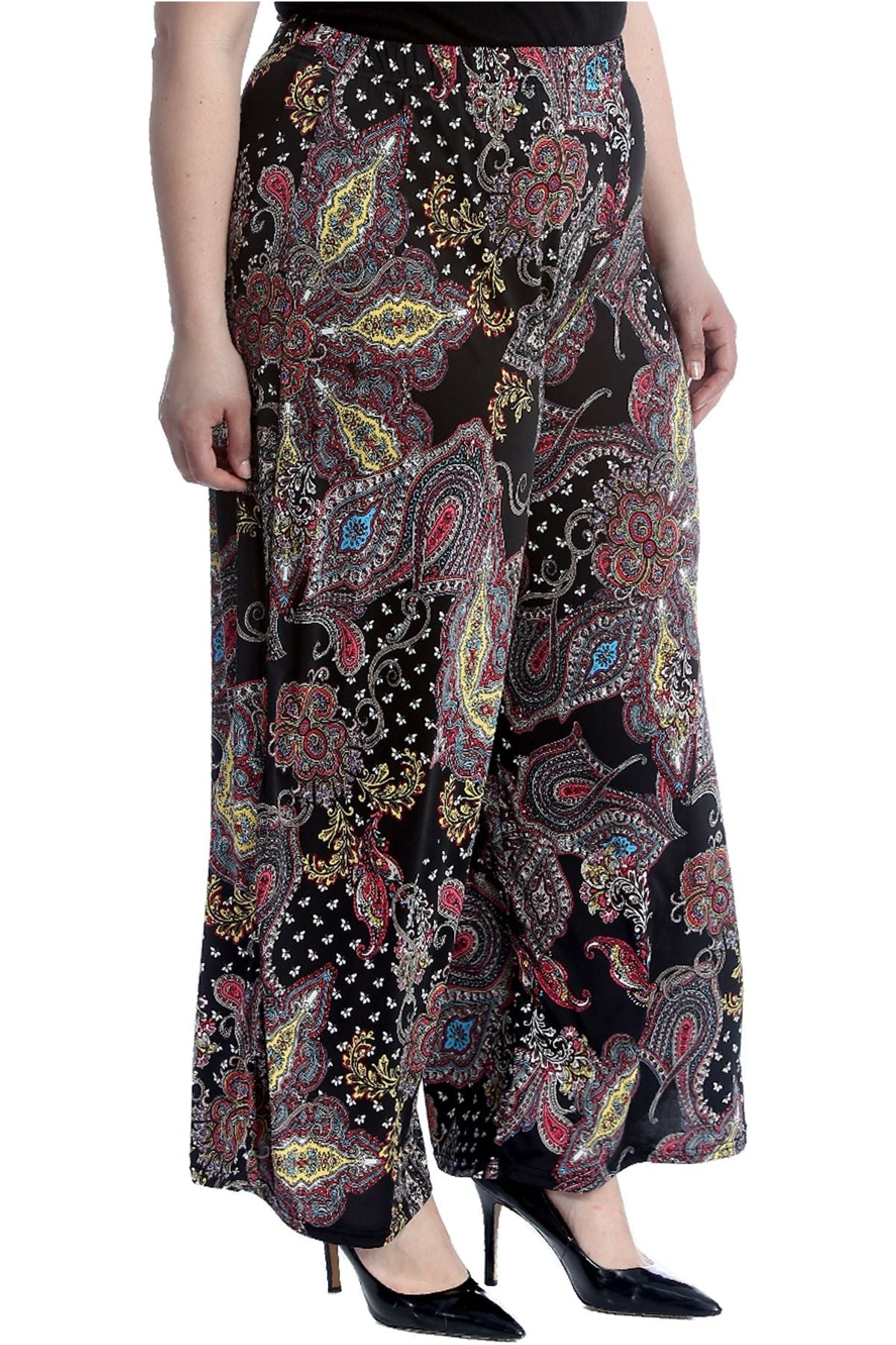 Plus Size Wine Paisley Print Wide Leg Palazzo Trouser Palazzo WearAll Navy 16-18