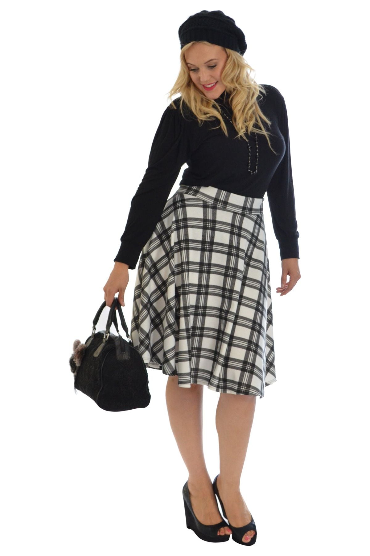 Tartan Flared Elastic Waist Skater Skirt Skirt WearAll