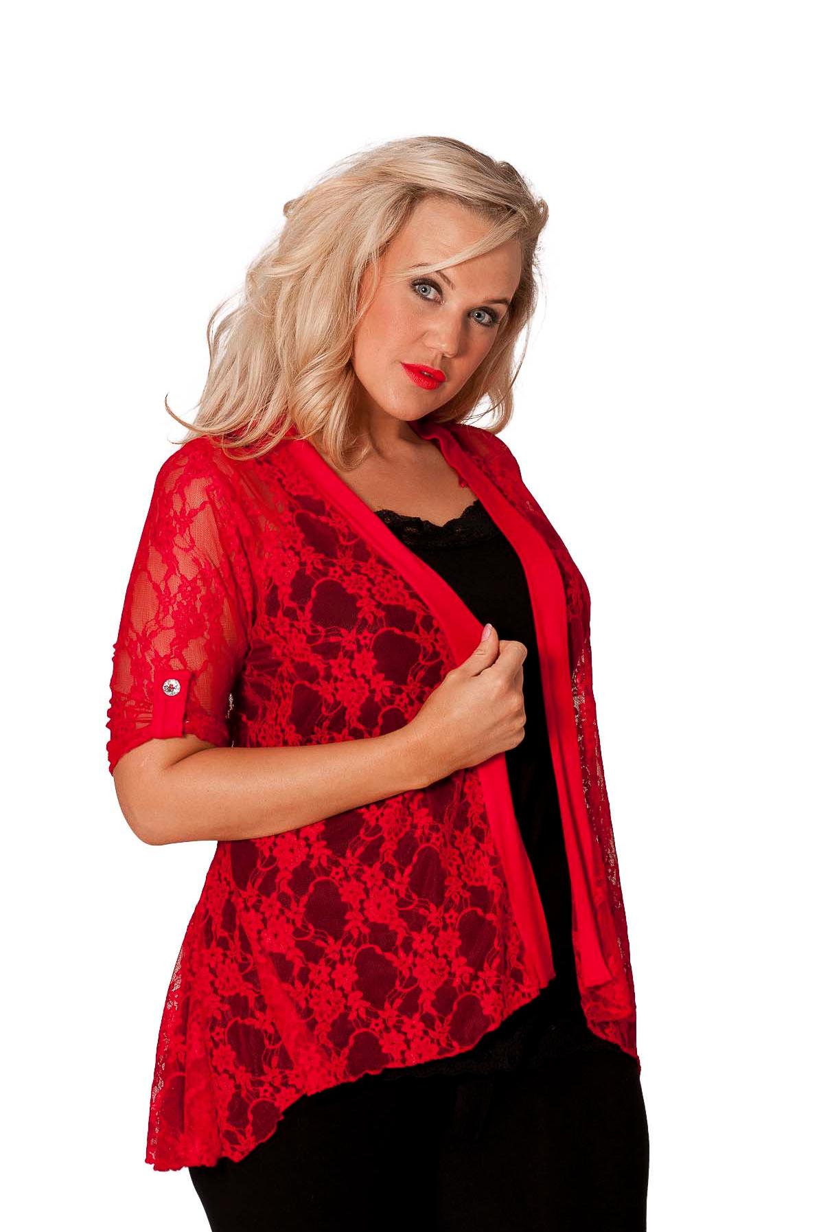 Lace Open Cardigan Top cardigan WearAll Red 14