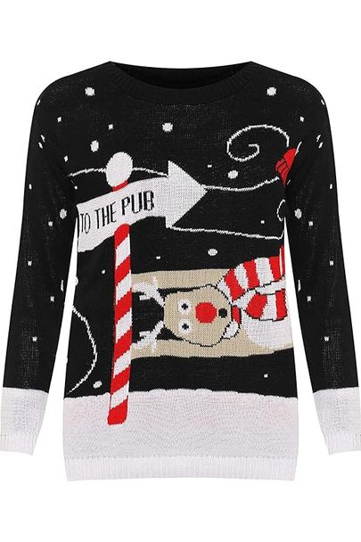 Merry Christmas Snowflake Jumper Tops WearAll To the Pub Black 8-10