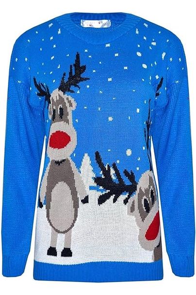 Merry Christmas Snowflake Jumper Tops WearAll Twin Reinder Blue 8-10