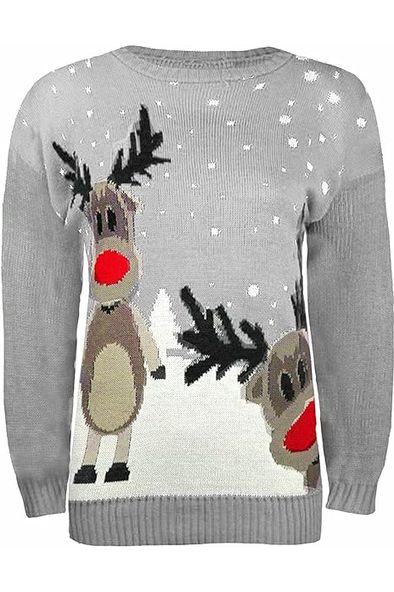 Merry Christmas Snowflake Jumper Tops WearAll Twin Reinder Grey 8-10