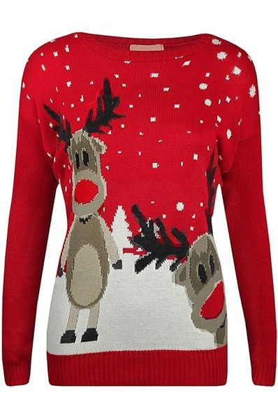 Merry Christmas Snowflake Jumper Tops WearAll Twin Reinder Red 8-10