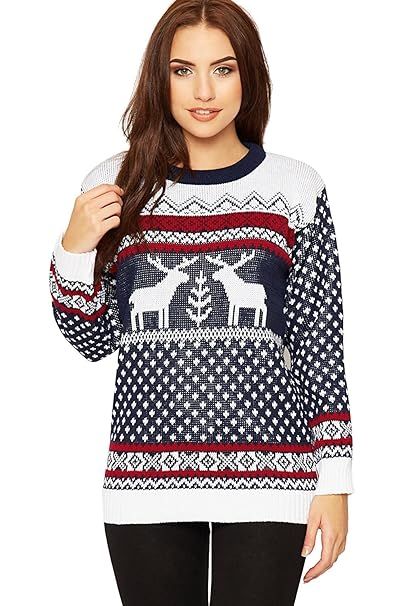 Merry Christmas Snowflake Jumper Tops WearAll Two Reinder 8-10