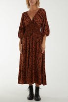 Leopard Shirred Bodice Maxi Dress Dresses WearAll Rust One Size