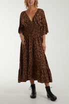 Leopard Shirred Bodice Maxi Dress Dresses WearAll Brown One Size