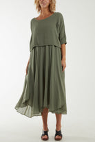 2 In 1 Crop Top & Cami Linen Dress Dresses WearAll Khaki One Size