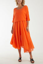 2 In 1 Crop Top & Cami Linen Dress Dresses WearAll Orange One Size