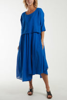 2 In 1 Crop Top & Cami Linen Dress Dresses WearAll Royal Blue One Size