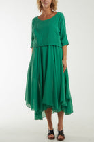 2 In 1 Crop Top & Cami Linen Dress Dresses WearAll Jade One Size