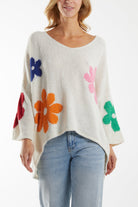 Multi Coloured Flower Jumper Jumpers WearAll Cream One Size