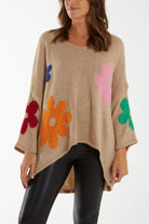 Multi Coloured Flower Jumper Jumpers WearAll Camel One Size