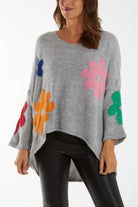 Multi Coloured Flower Jumper Jumpers WearAll Grey One Size