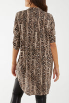 Notch Collar Snake Print Shirt Dresses WearAll