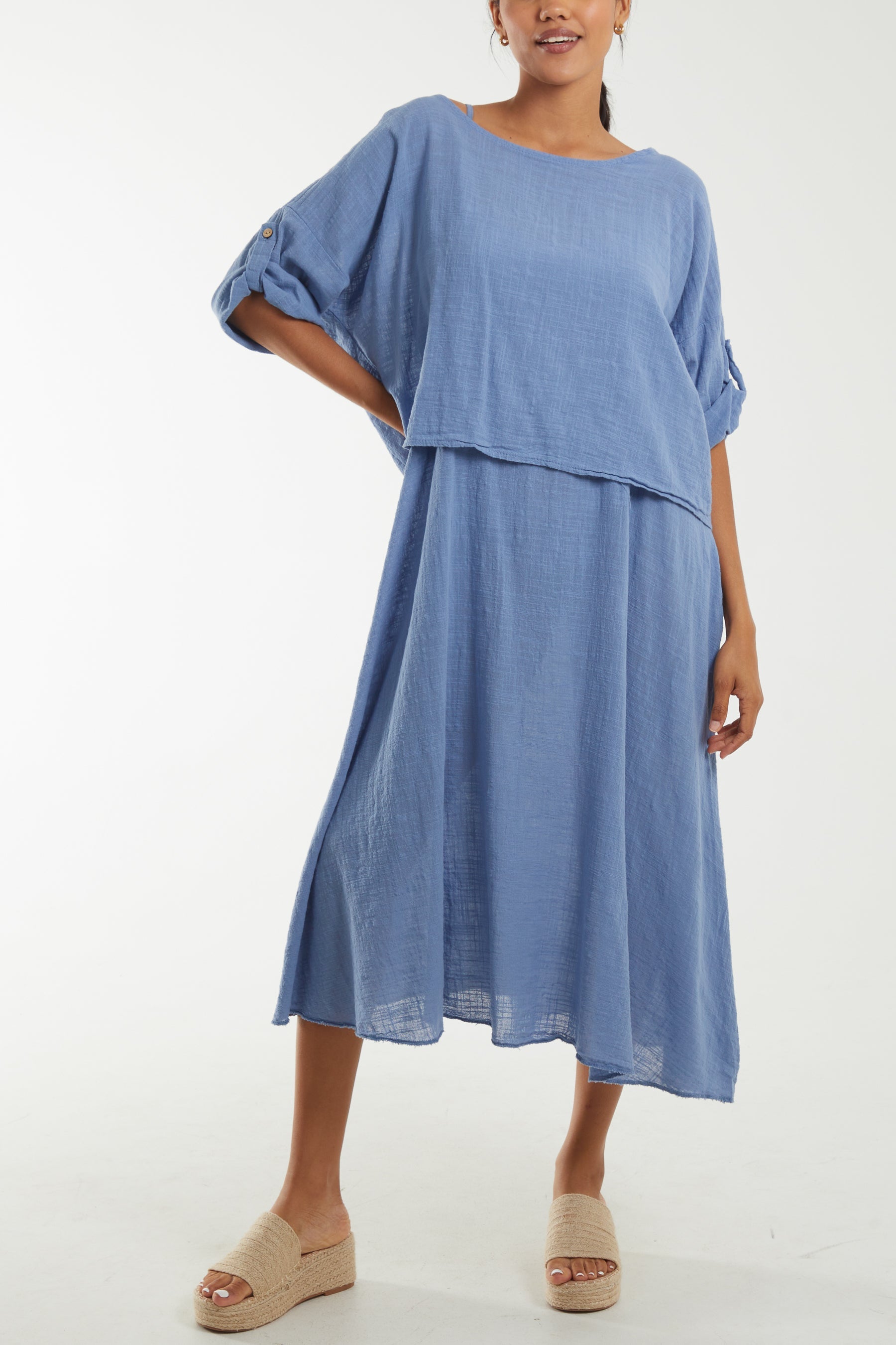 Cami Dress with Crop T Shirt Overlay Co-Ords WearAll Denim One Size