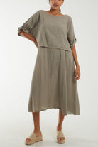 Cami Dress with Crop T Shirt Overlay Co-Ords WearAll Mocha One Size