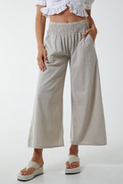 Linen Shirred Wide Leg Culottes Culottes WearAll Stone One Size