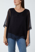 Lightweight Round Neck Sheer Blouse TOPMF2 WearAll Black One Size