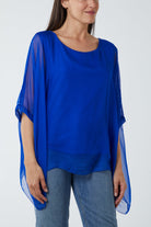 Lightweight Round Neck Sheer Blouse TOPMF2 WearAll Royal Blue One Size