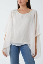 Lightweight Round Neck Sheer Blouse TOPMF2 WearAll Stone One Size