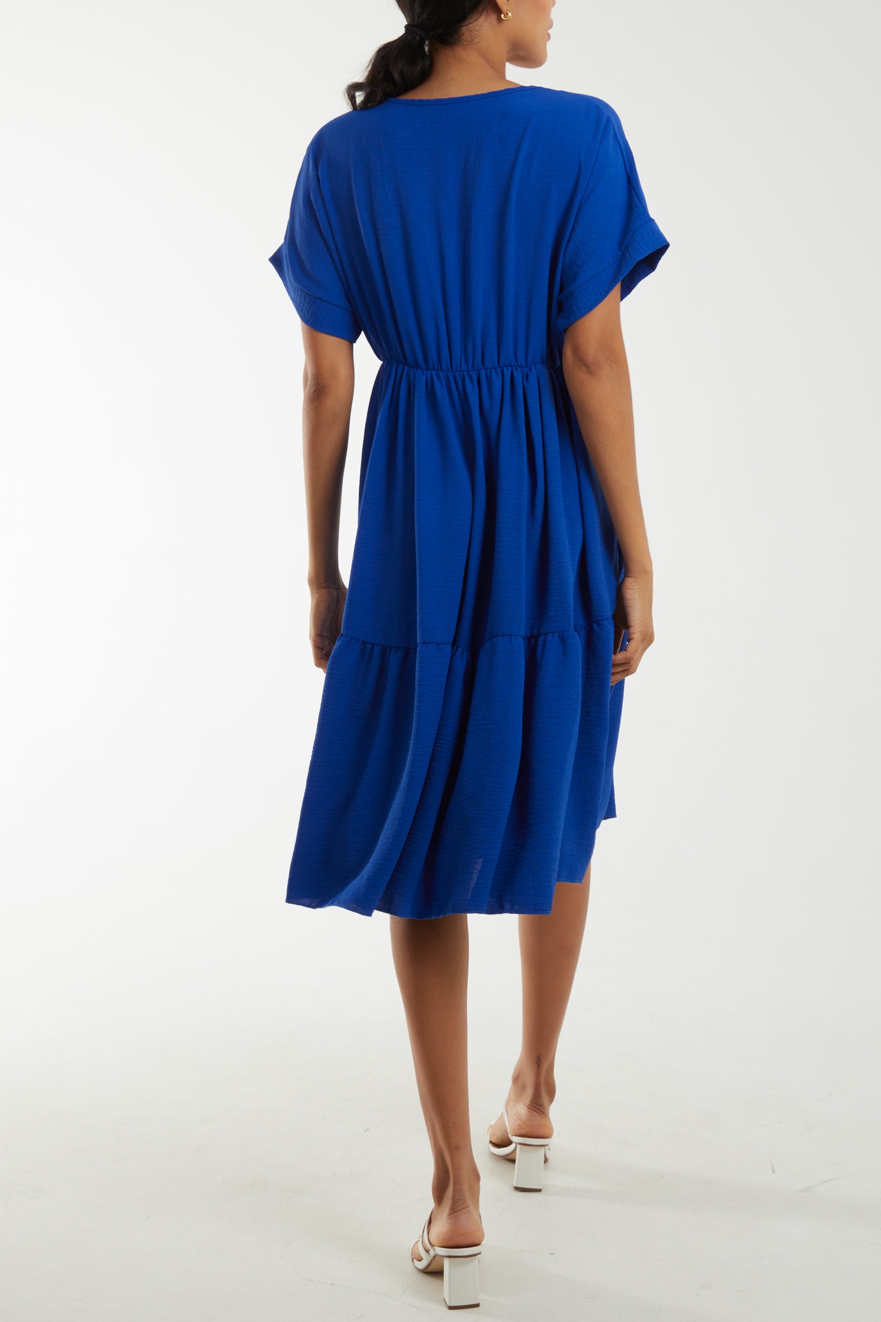 V-Neck Short Sleeve Tiered Midi Dress Dresses WearAll