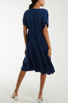 V-Neck Short Sleeve Tiered Midi Dress Dresses WearAll