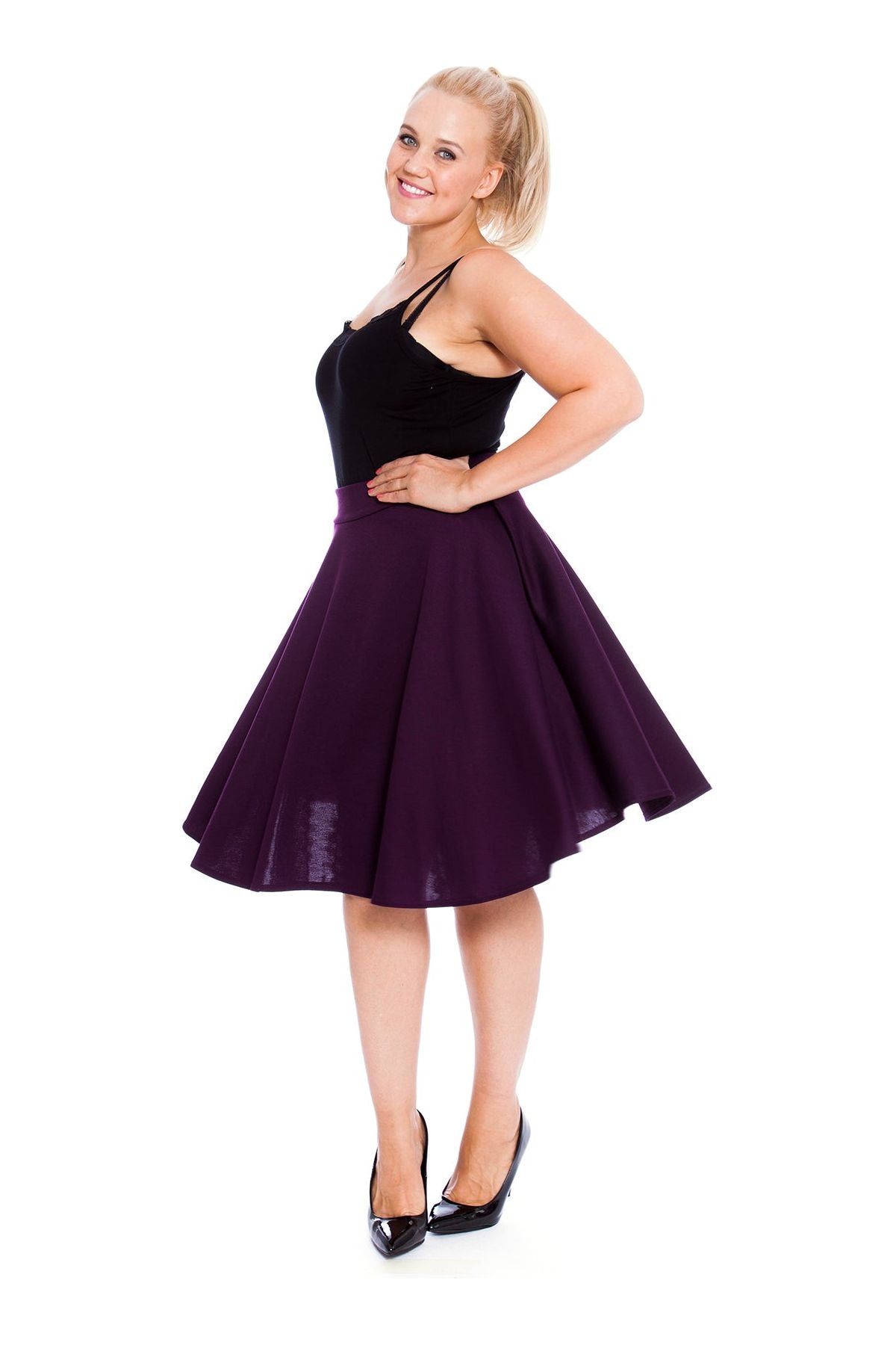 Flared Elastic Waist Skater Skirt Skirt WearAll