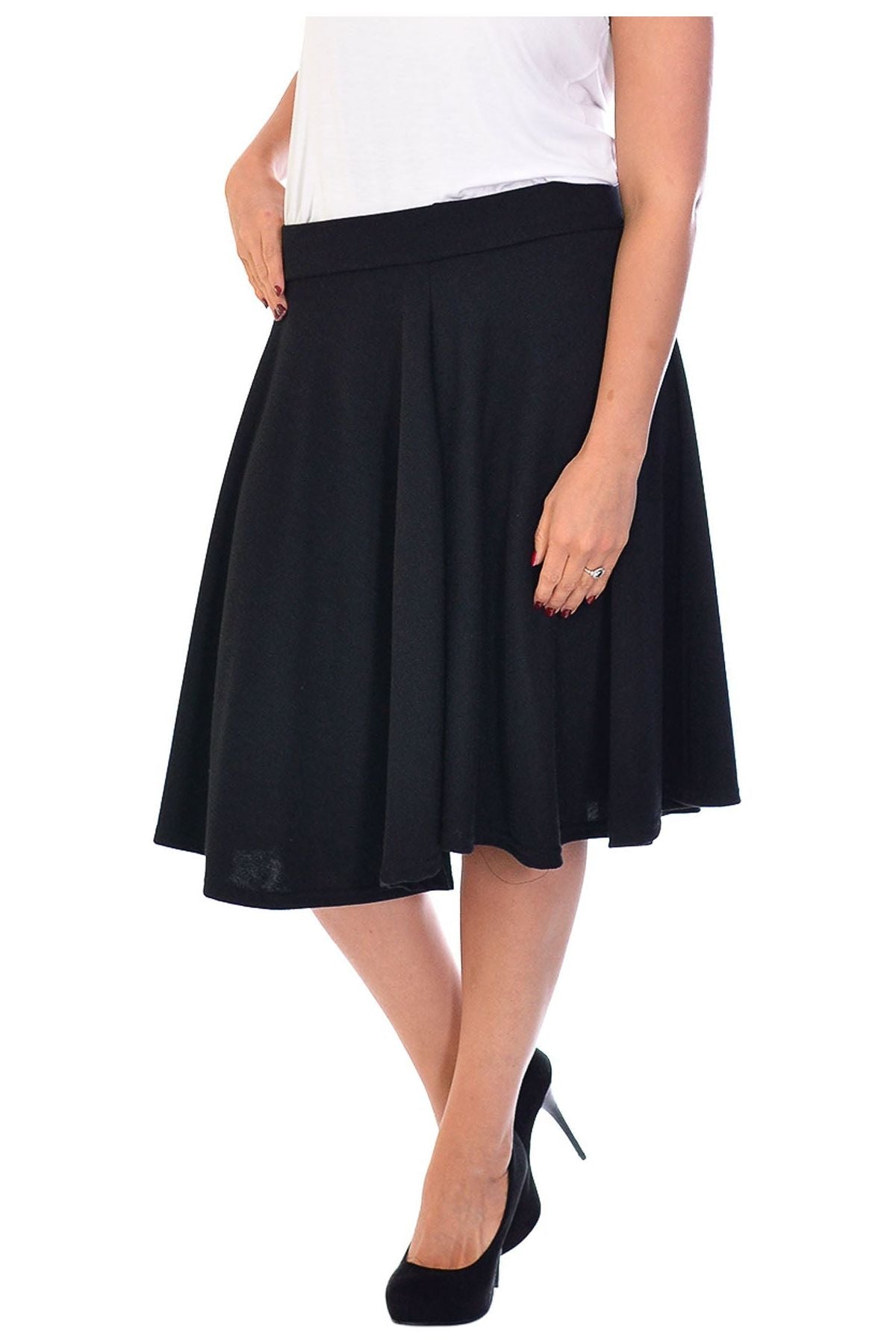 Flared Elastic Waist Skater Skirt Skirt WearAll