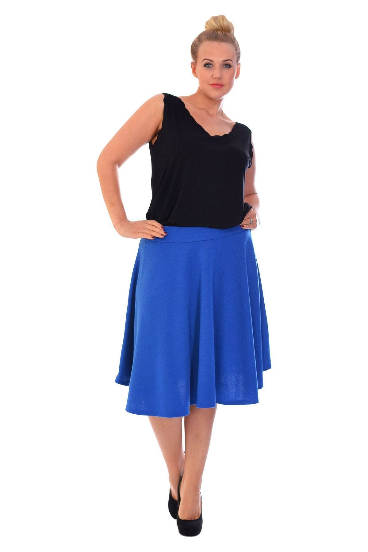 Flared Elastic Waist  Skater Skirt