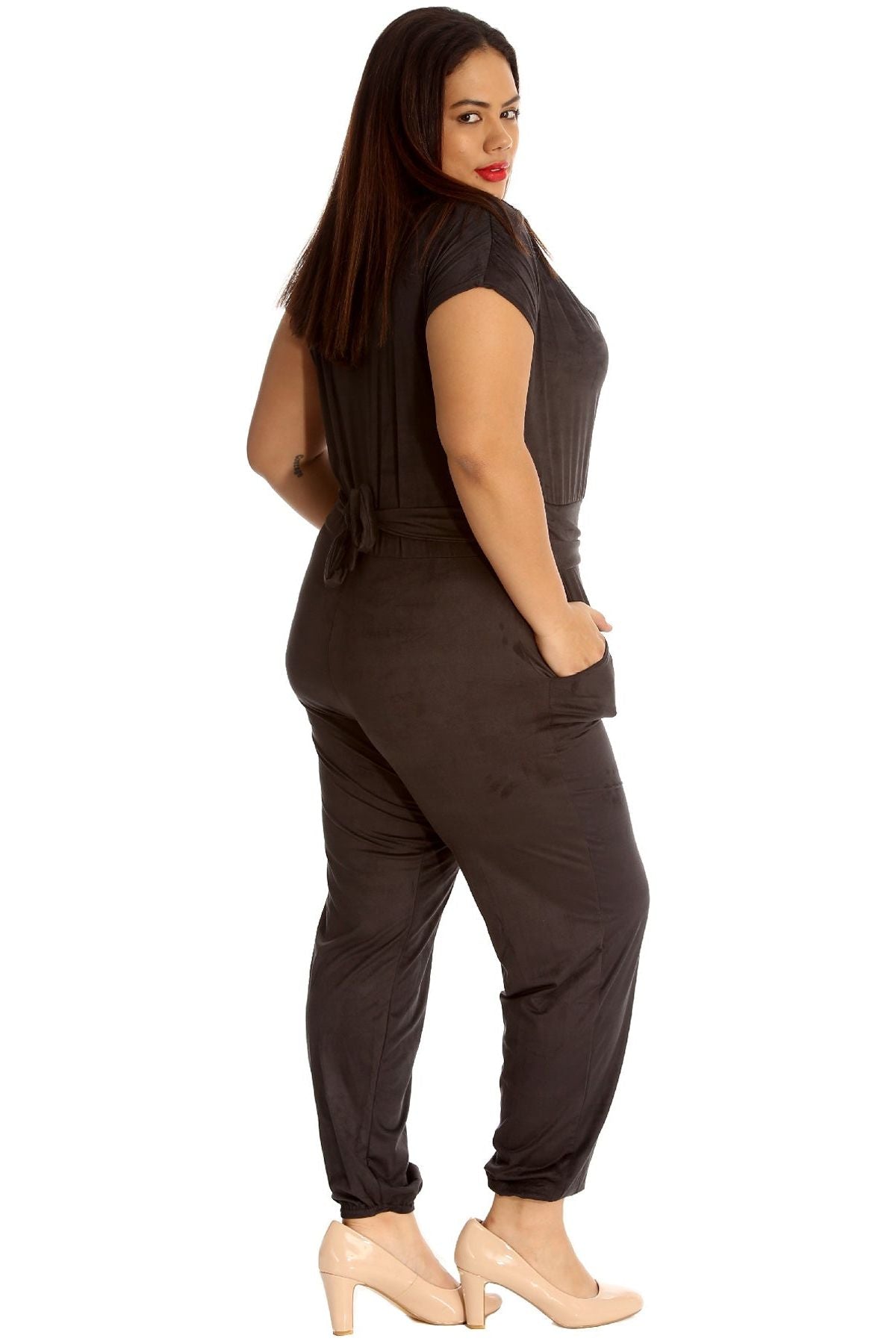 Plus Size Cowl Neck Pocket Belted Jumpsuit Jumpsuit WearAll